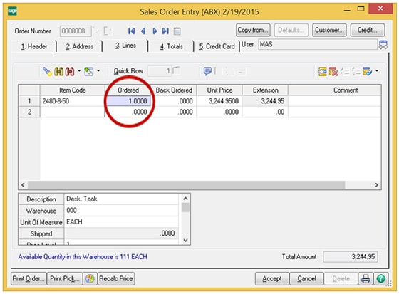 Sales Order Entry Window | MicroAccounting