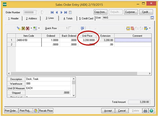 Sales Order Entry Window | MicroAccounting