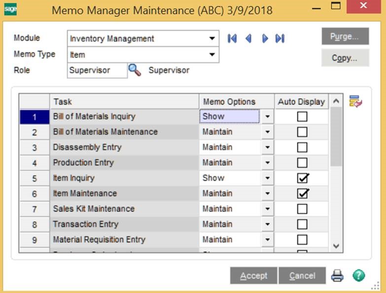 Memo Manager Maintenance