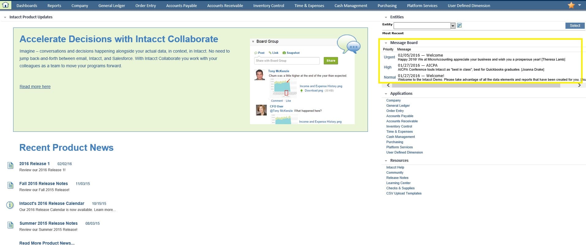 Intacct: Company Message Board