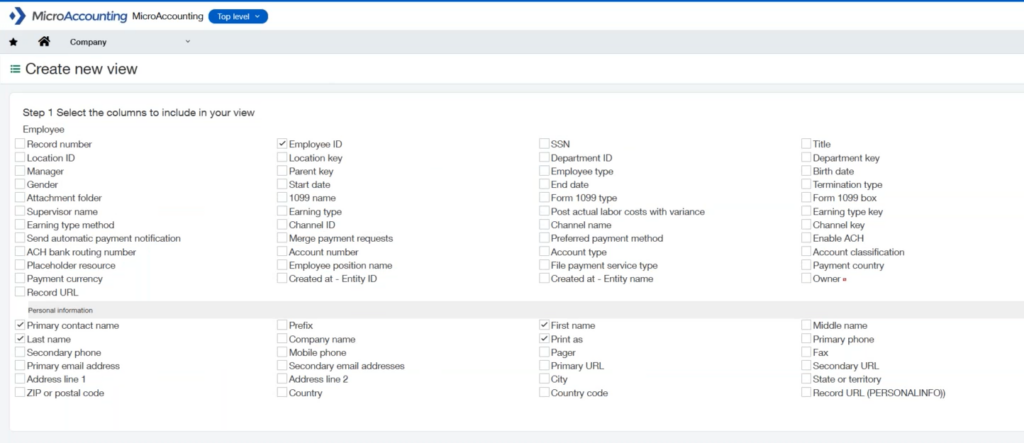 Sage Intacct List Views