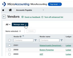 Sage Intacct List Views