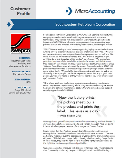 Case Study: Sage 100 - Southwestern Petroleum Corporation (SWEPCO) | MicroAccounting