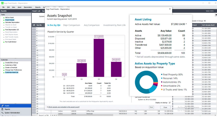 Wholesale Asset Management Snapshot in Sage Fixed Assets - Micro Accounting